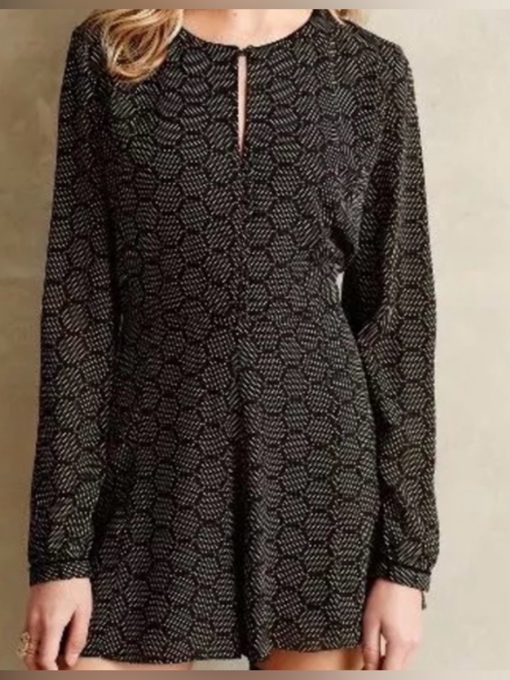 Anthropologie Harlyn Honeycomb Boho Coastal Resortwear Preppy Lined Romper XS
